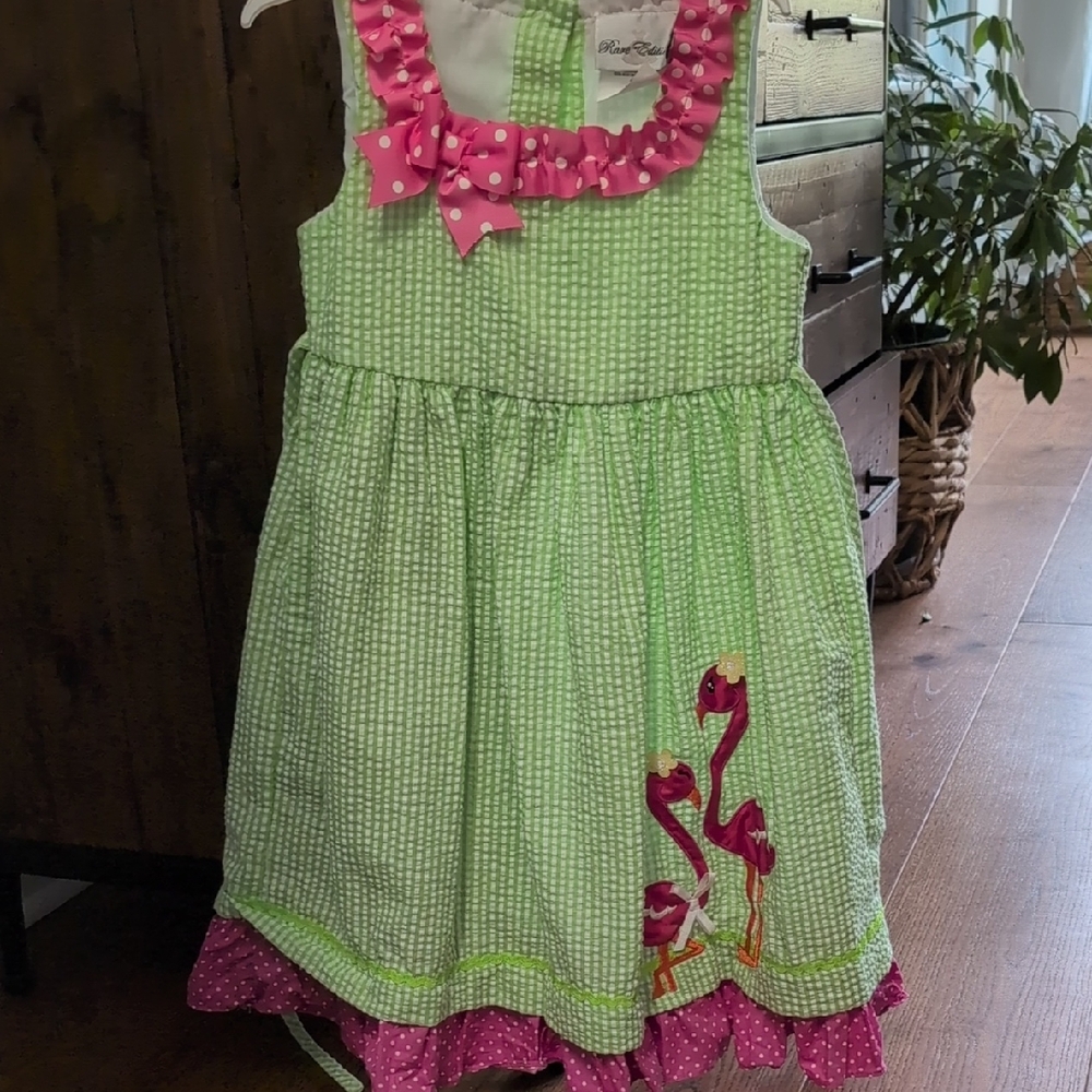 Rare Editions Green and Pink Flamingo Dress